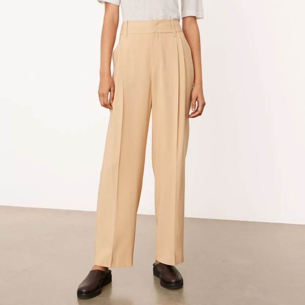 Vince High Waist Pleated Trouser Size 12 Womens Pants Tan NWT